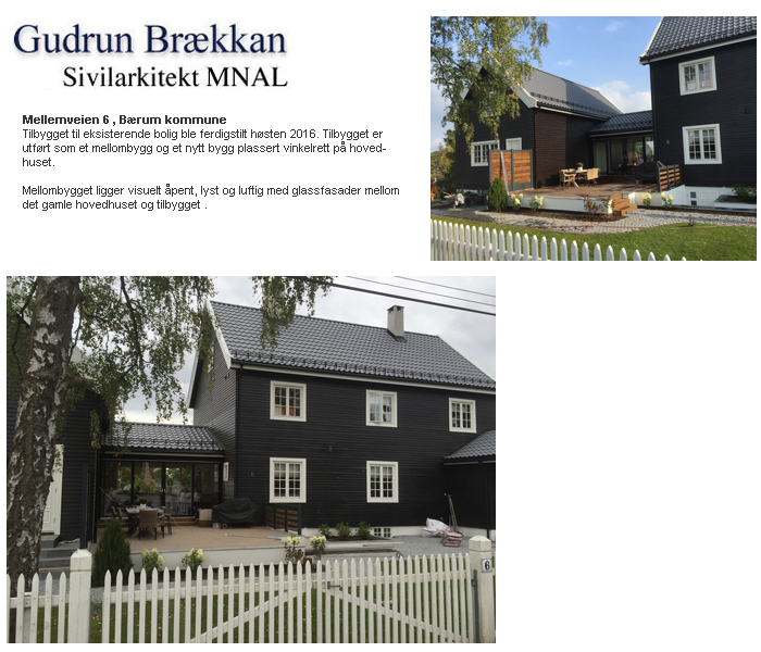 Tilbygget utf�rt som et mellombygg og et nytt bygg plassert vinkelrett p� hovedhuset